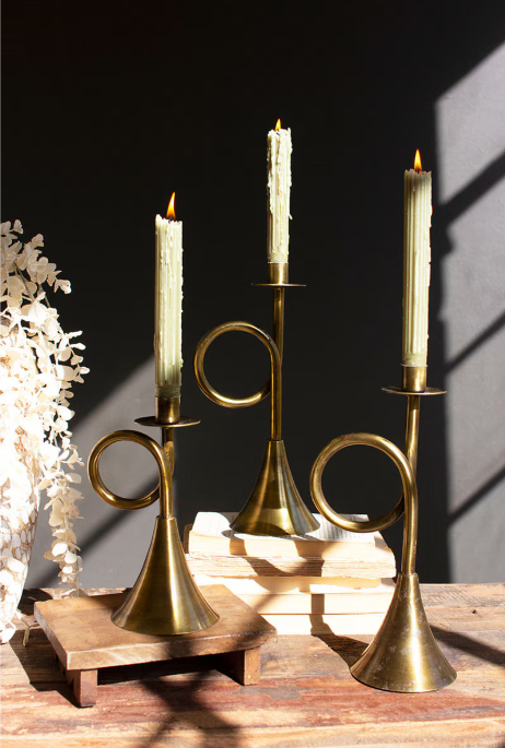 MD - Antique Brass Trumpet Candle Holder