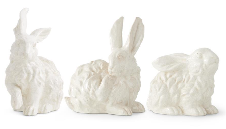 12" White Glazed Terracotta Bunny