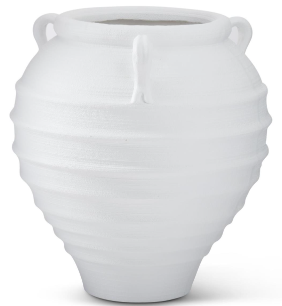 23.75" White Indoor/Outdoor Ribbed Pot w/Handles
