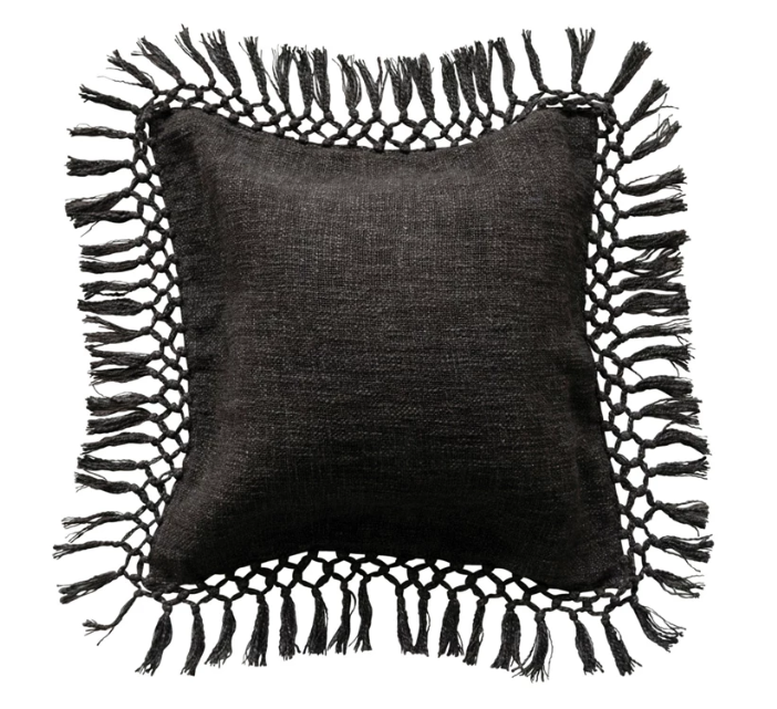 20" Cotton Slub Pillow w/ Crochet & Fringe