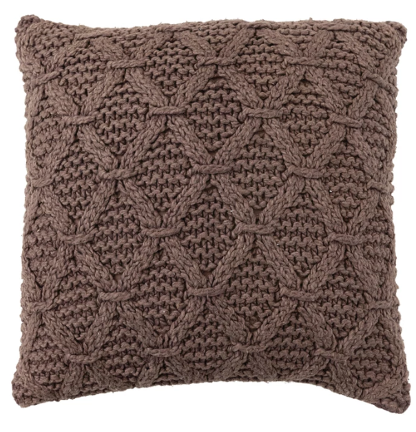 Brown Cotton Slub Pillow w/ Diamond Pattern