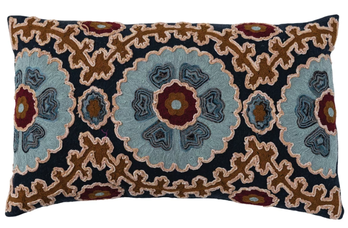 Cotton Slub Embroidered Lumbar Pillow