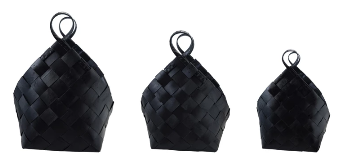 LG - Black Woven Wood Baskets with Handles
