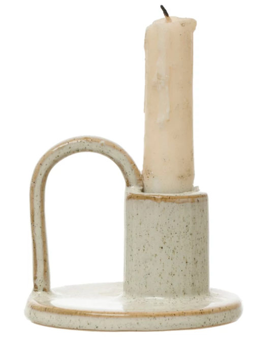 Stoneware Taper Holder w/ Handle