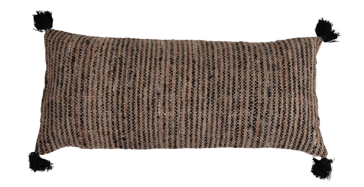 36"x16" Woven Cotton Striped Lumbar Pillow