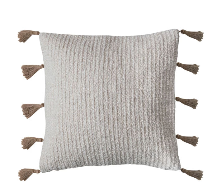 18" Cotton & Linen Pillow w/ Jute Tassels