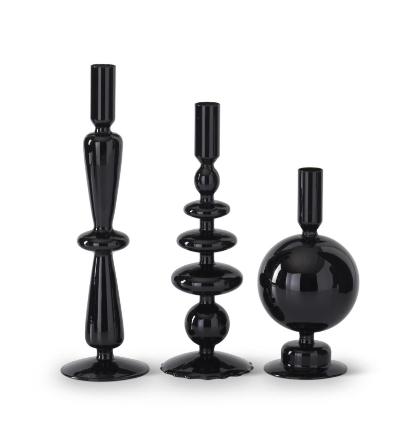 LG Black Glass Taper Candleholder
