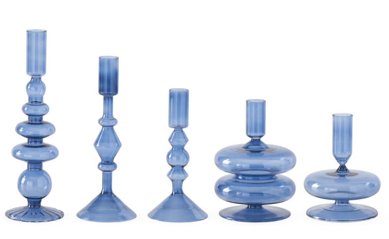 Md- Handmade Blue Glass Modern Taper Holder