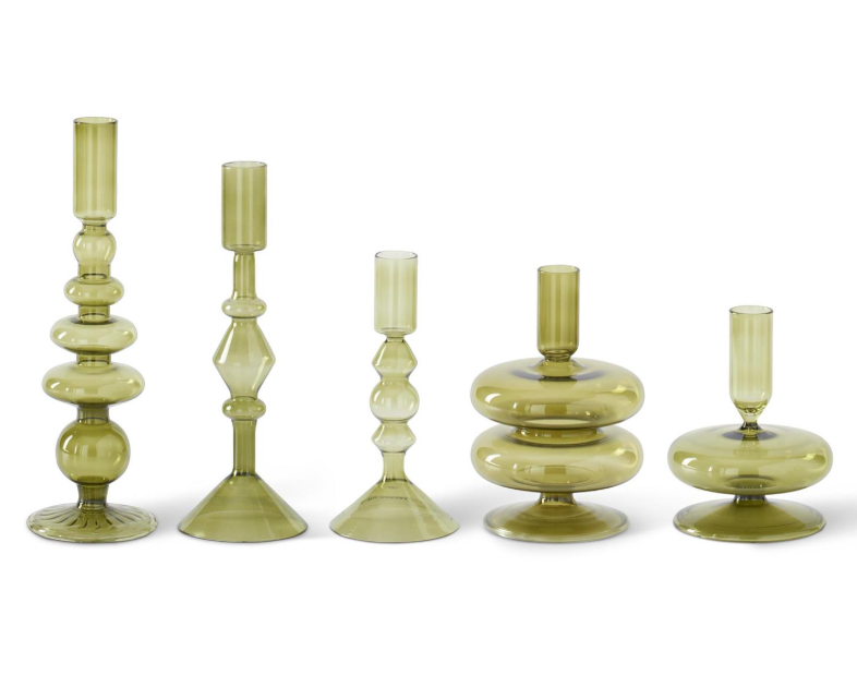 Md - Handmade Green Glass Modern Taper Holder
