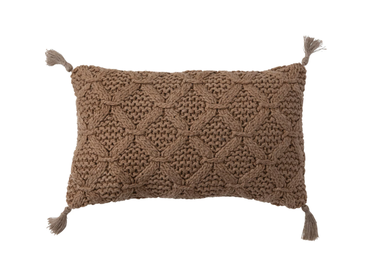 Cotton Slub Lumbar Pillow & Jute Tassels