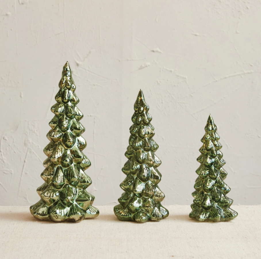 12" Green Mercury Glass LED Tree