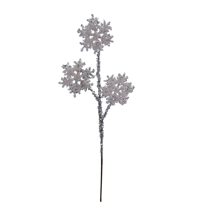 Silver Sequin + Pearl Snowflake Stem w/ Glitter