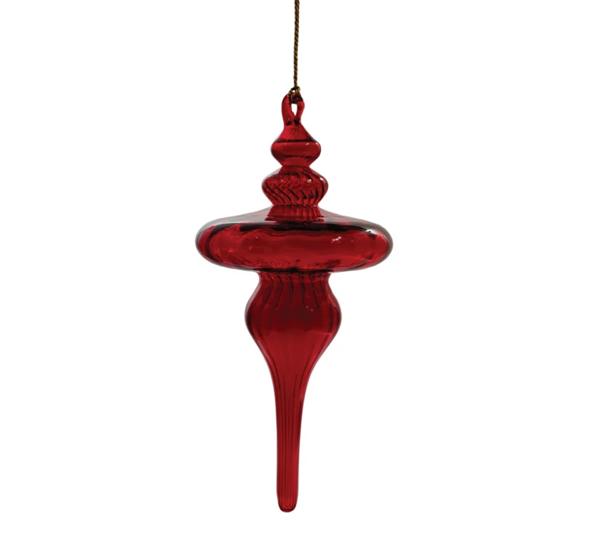 Red Hand-Blown Glass Finial Ornament