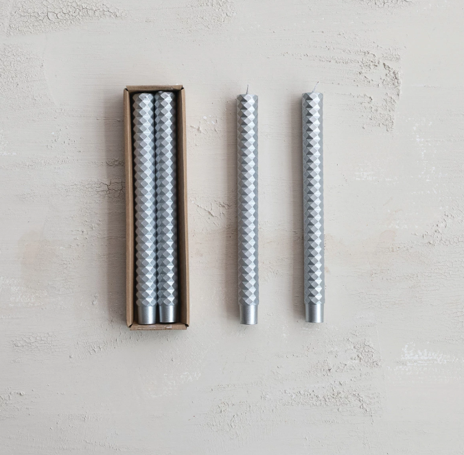 Silver Faceted Taper Candles - SET OF 2
