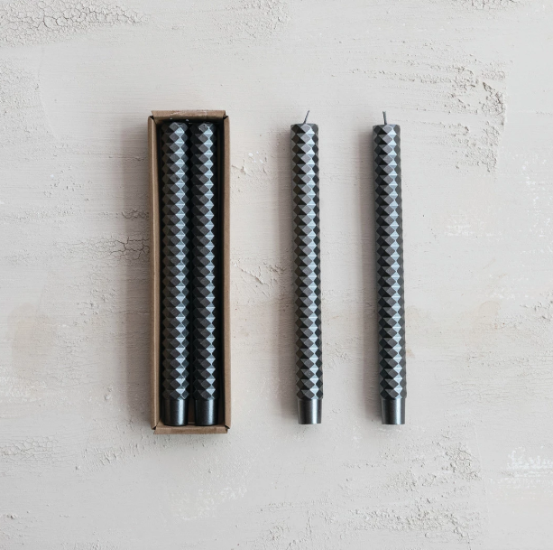 Platinum Faceted Taper Candles - SET OF 2