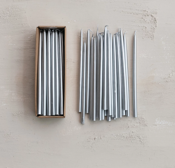 Silver Thin Taper Candles - SET OF 24