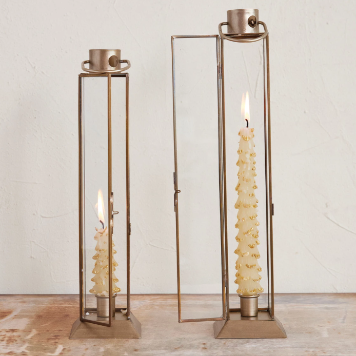 Gold Metal & Glass Lantern Taper Holder