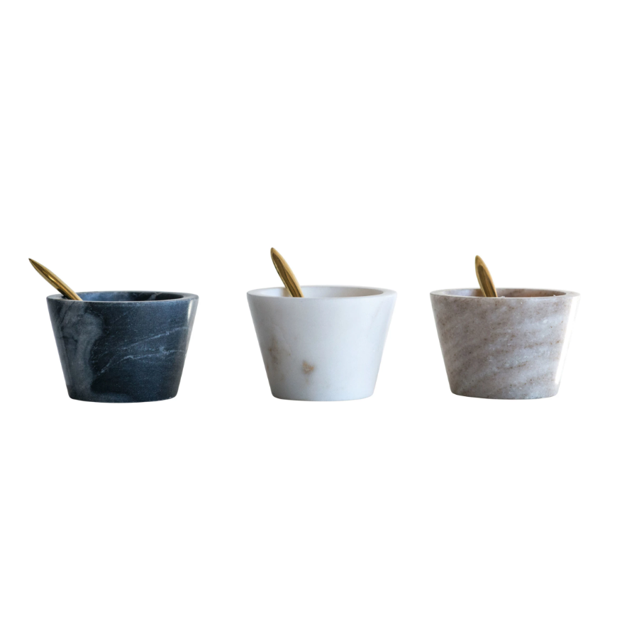 Marble Bowl w/ Brass Spoon - BEIGE