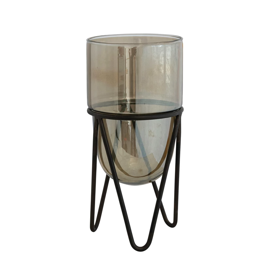 Matte Brown Vase/ Candle Holder w/ Stand