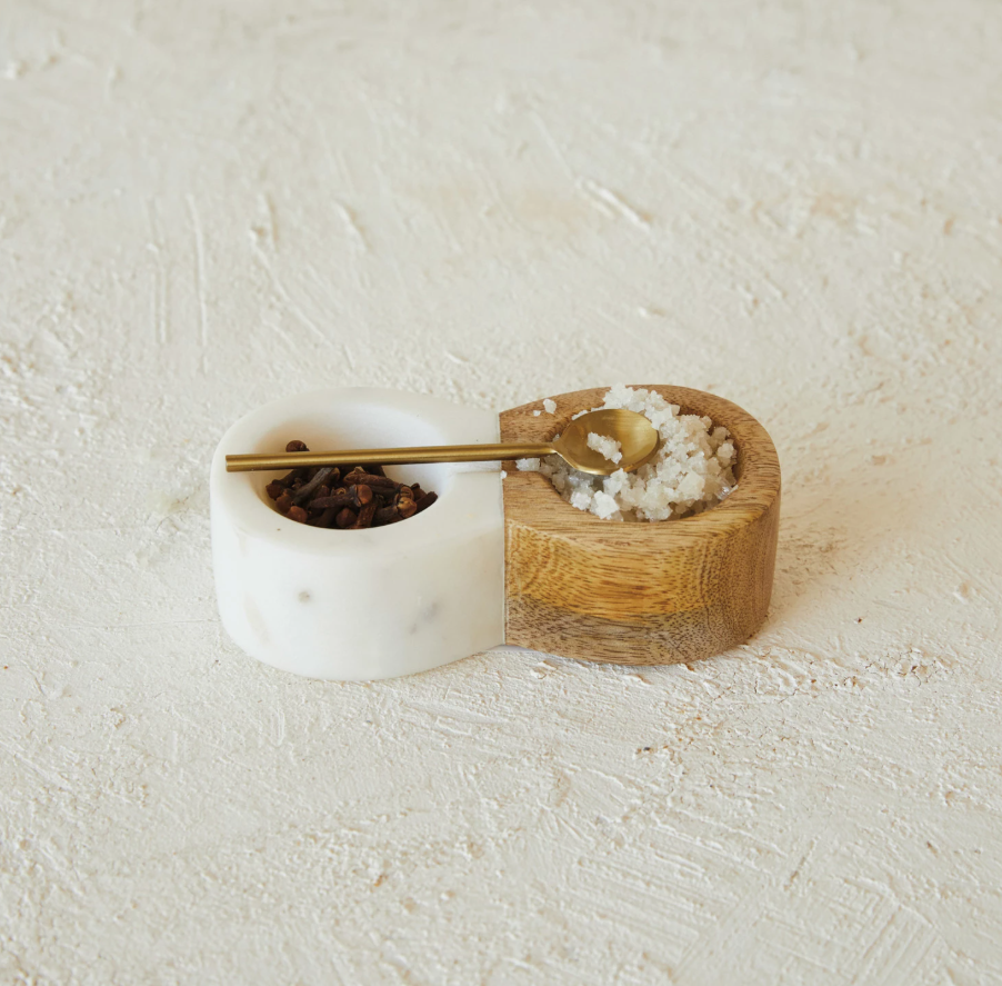 Wood + Marble Pinch Pots w/ Brass Spoon