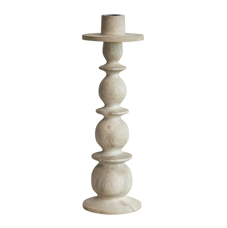 Carved Mango Wood Taper Holder