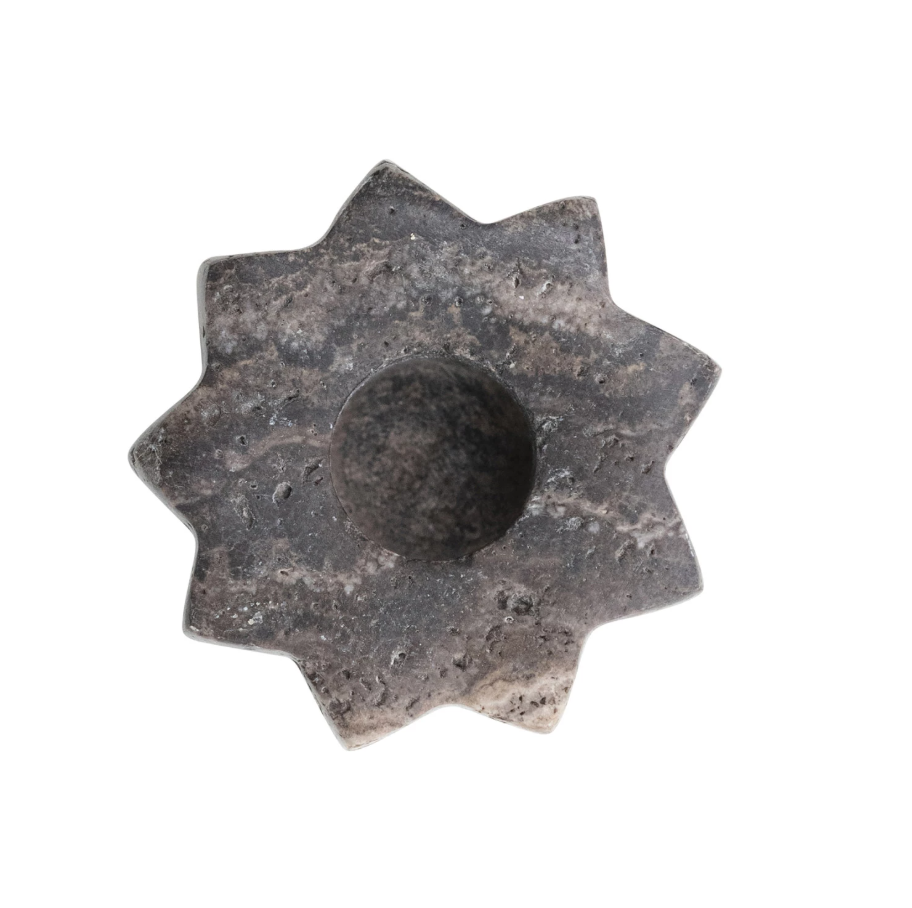 Grey Carved Travertine Taper Holder