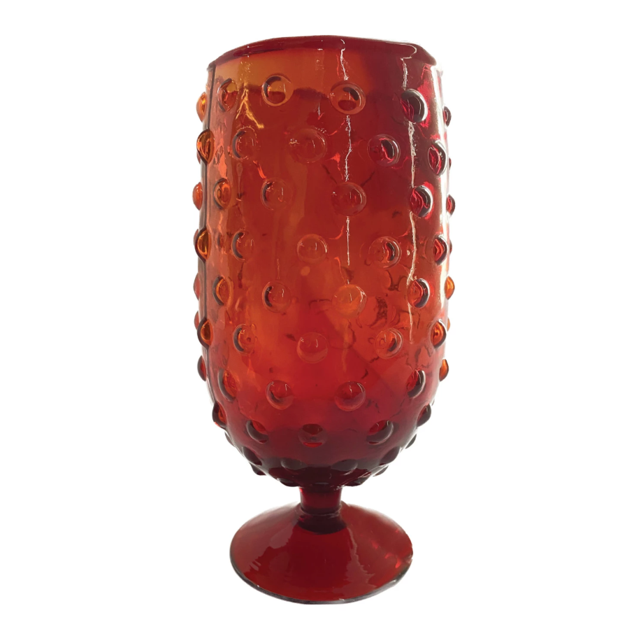 12oz Red Hobnail Stemmed Glass
