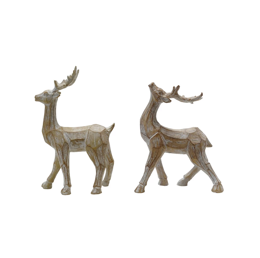 Whitewashed Wood Deer - 2 STYLES