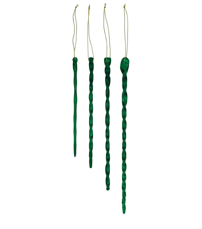 Green Hand-Blown Glass Icicles - SET OF 4