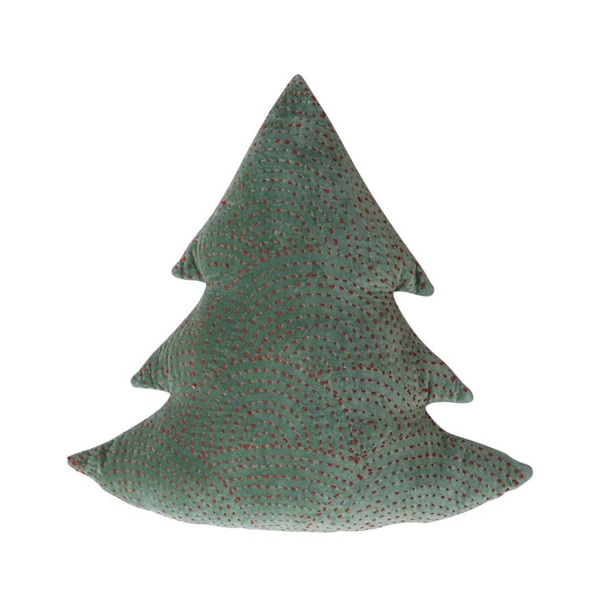 Hand-Embroidered Velvet Tree Pillow