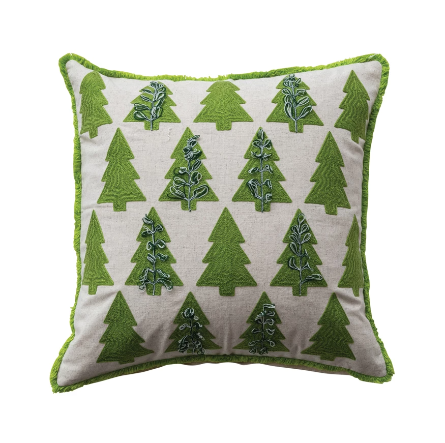 20" Embroidered Green Tree Pillow