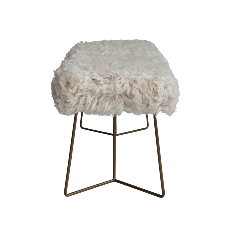 New Zealand Wool Bench w/ Antique Gold Legs