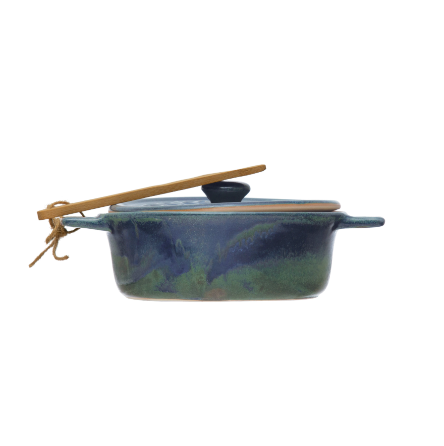 Stoneware Brie Baker w/ Bamboo Spreader