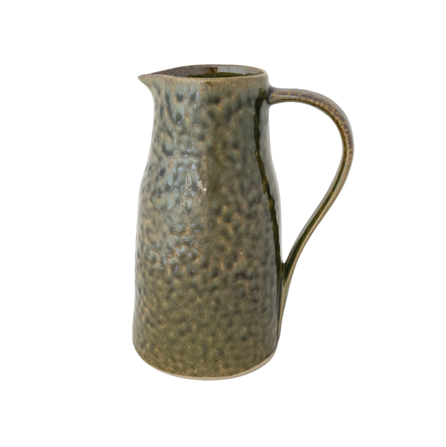 2 QT Stoneware Green Pitcher