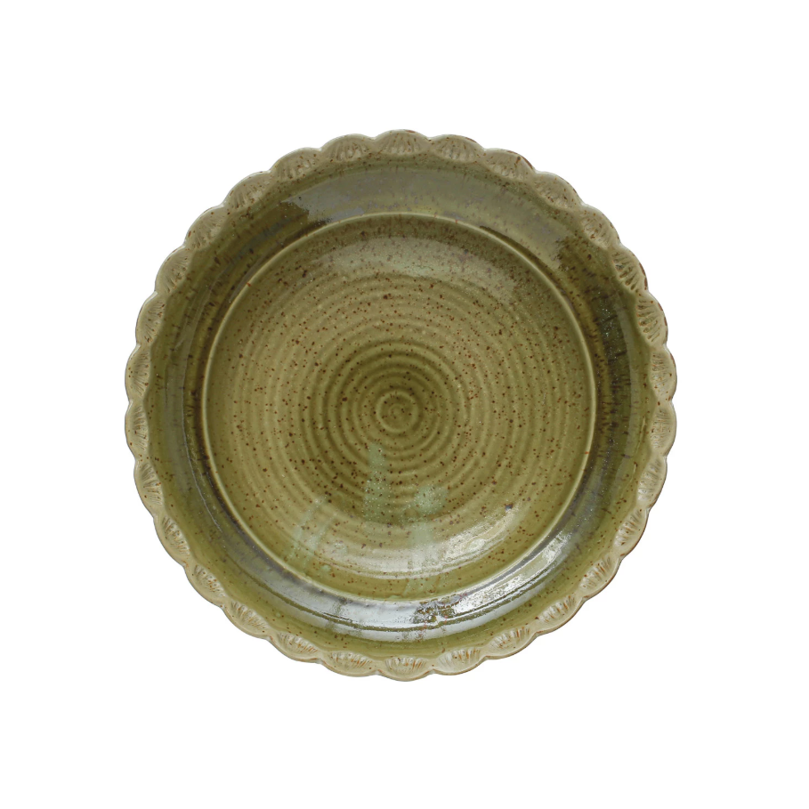 Green Stoneware Bowl w/ Scalloped Edge