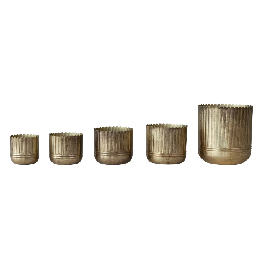 5" Antique Gold Metal Ribbed Planter