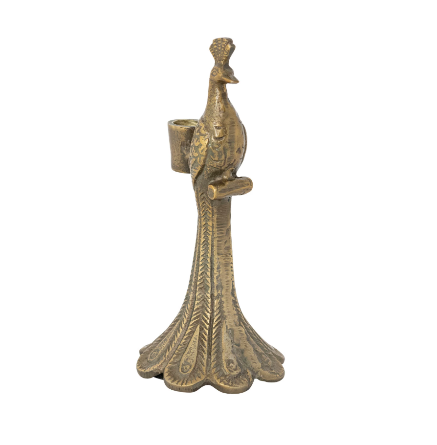 Antique Gold Peacock Taper Holder