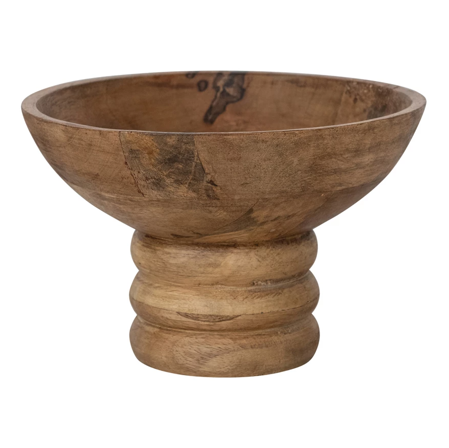 Ribbed Mango Wood Footed Bowl