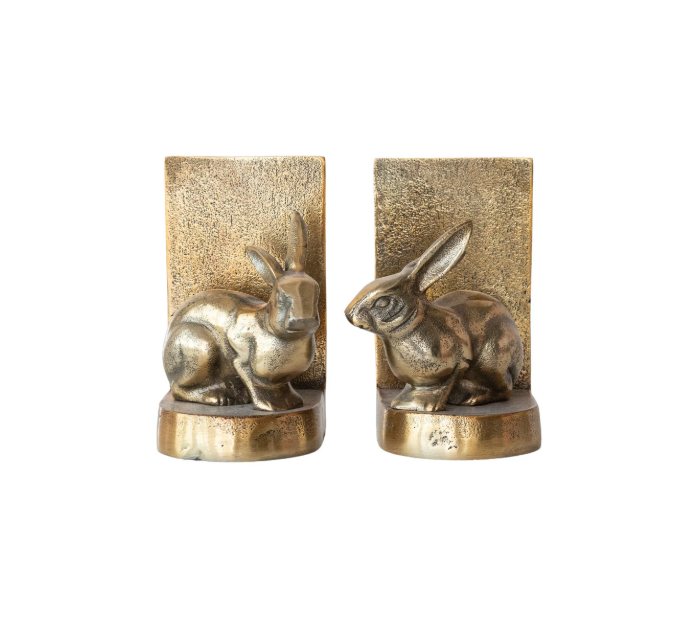 Antique Gold Cast AL. Rabbit Bookend SET