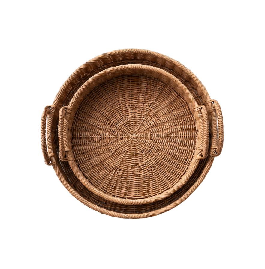 Woven Rattan Tray w/ Circle Handle- L