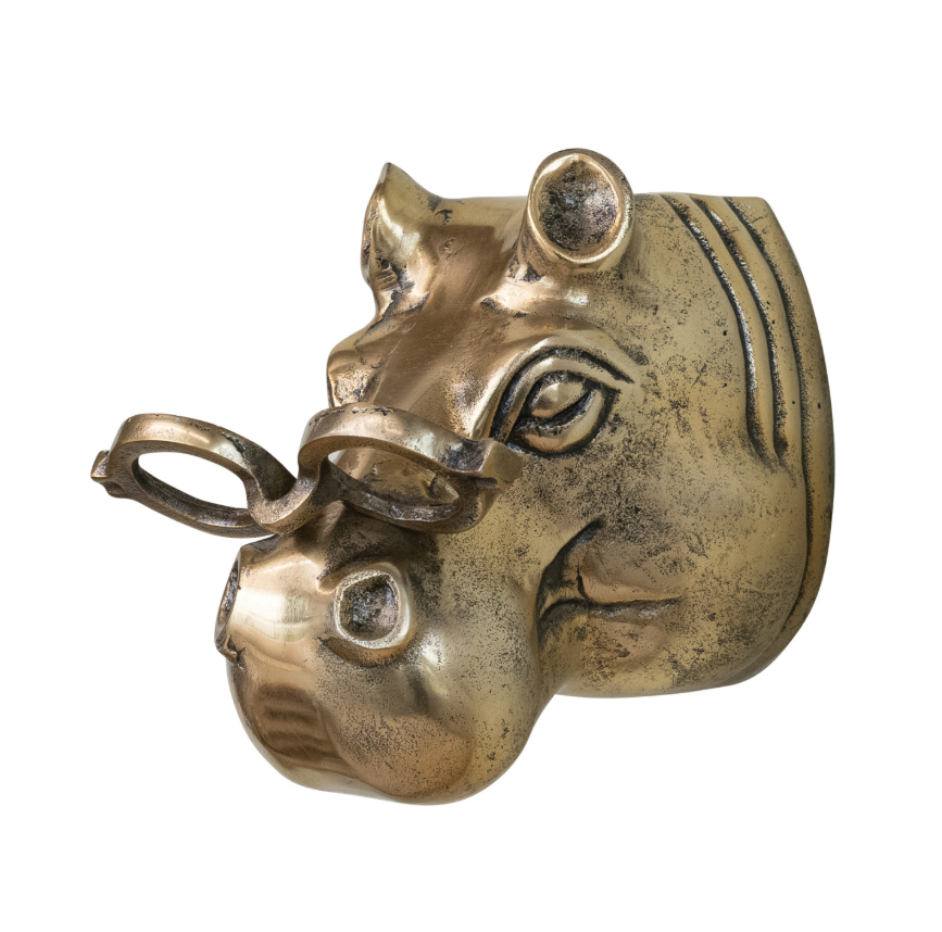 Antique Brass Hippo w/ Glasses