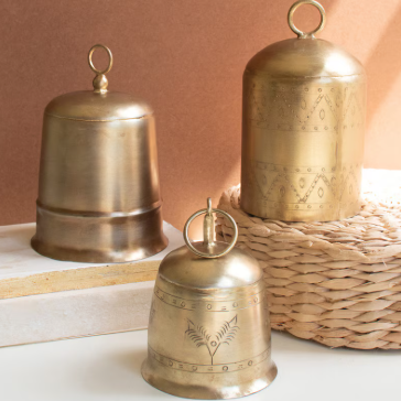 Antique Etched Brass Bell - SM