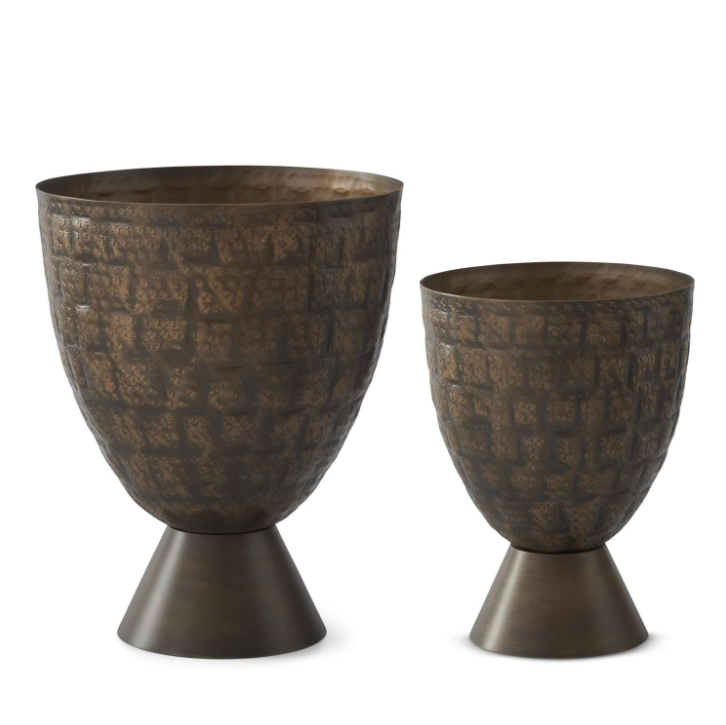 Brown Metal Hammered Vase - LG