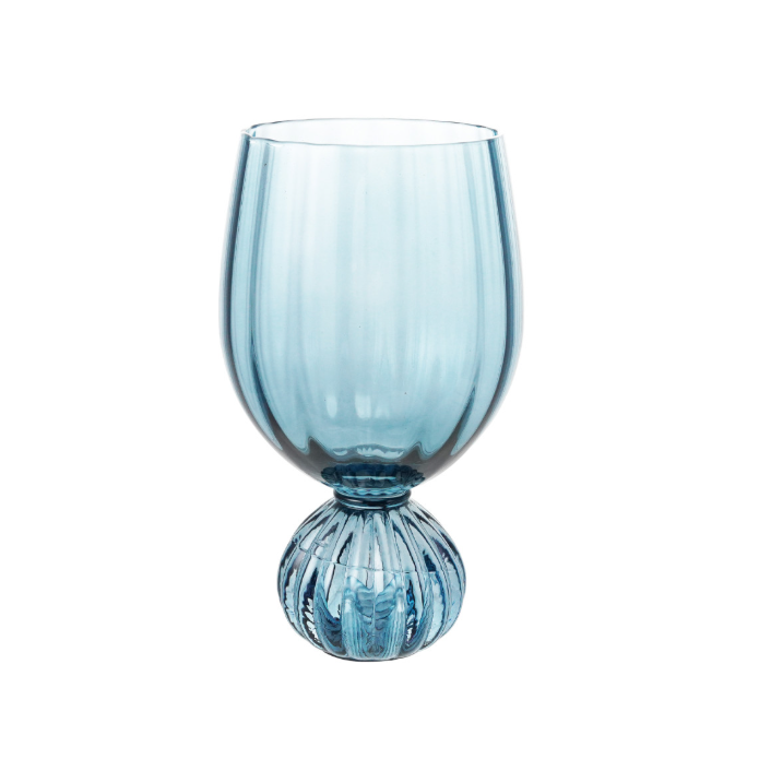 Blue Ribbed Footed Wine Glass
