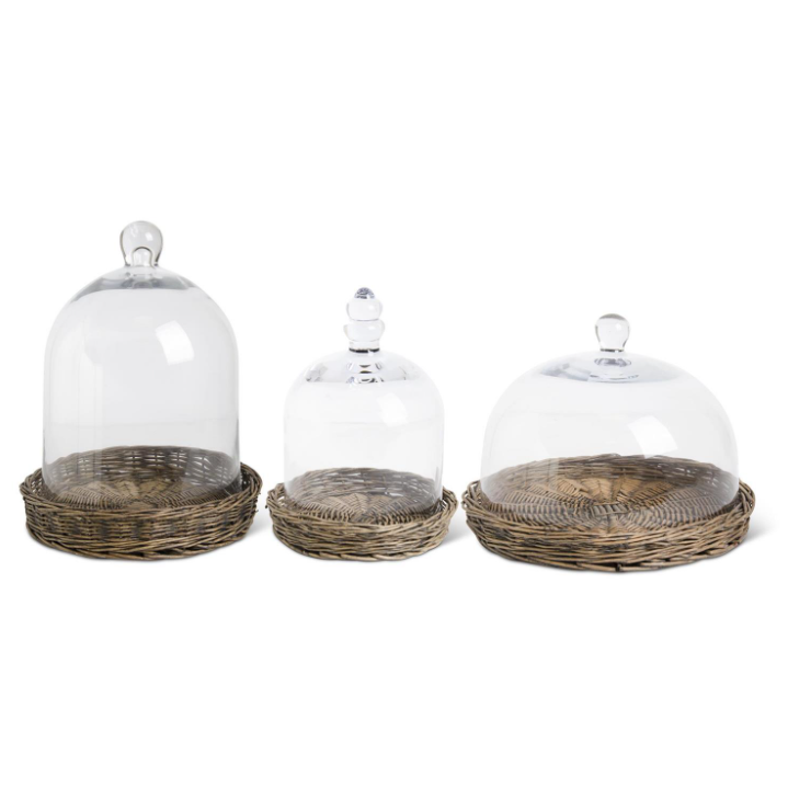 Glass Cloche w/ Wicker Tray