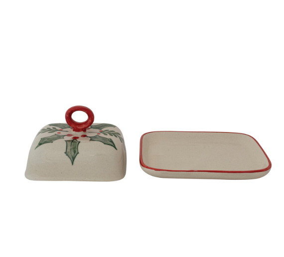 Hand-Painted Holiday Butter Dish
