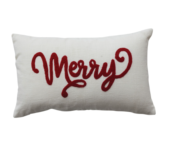 "MERRY" Embroidered Lumbar Pillow