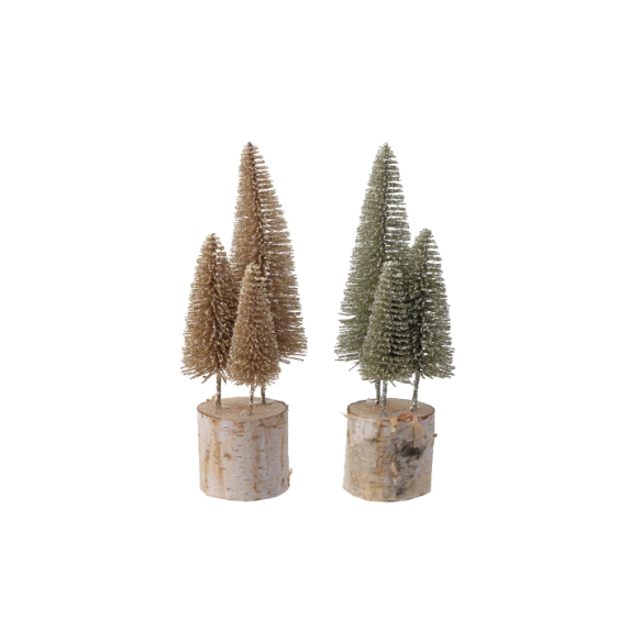 Bottle Brush Cluster on Wood - GREEN