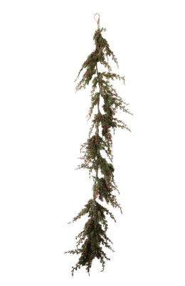 Faux Cypress Garland with Red Berries