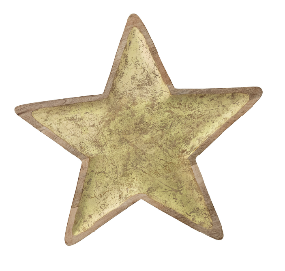 Mango Wood Star Shaped Tray w/ Gold Foil